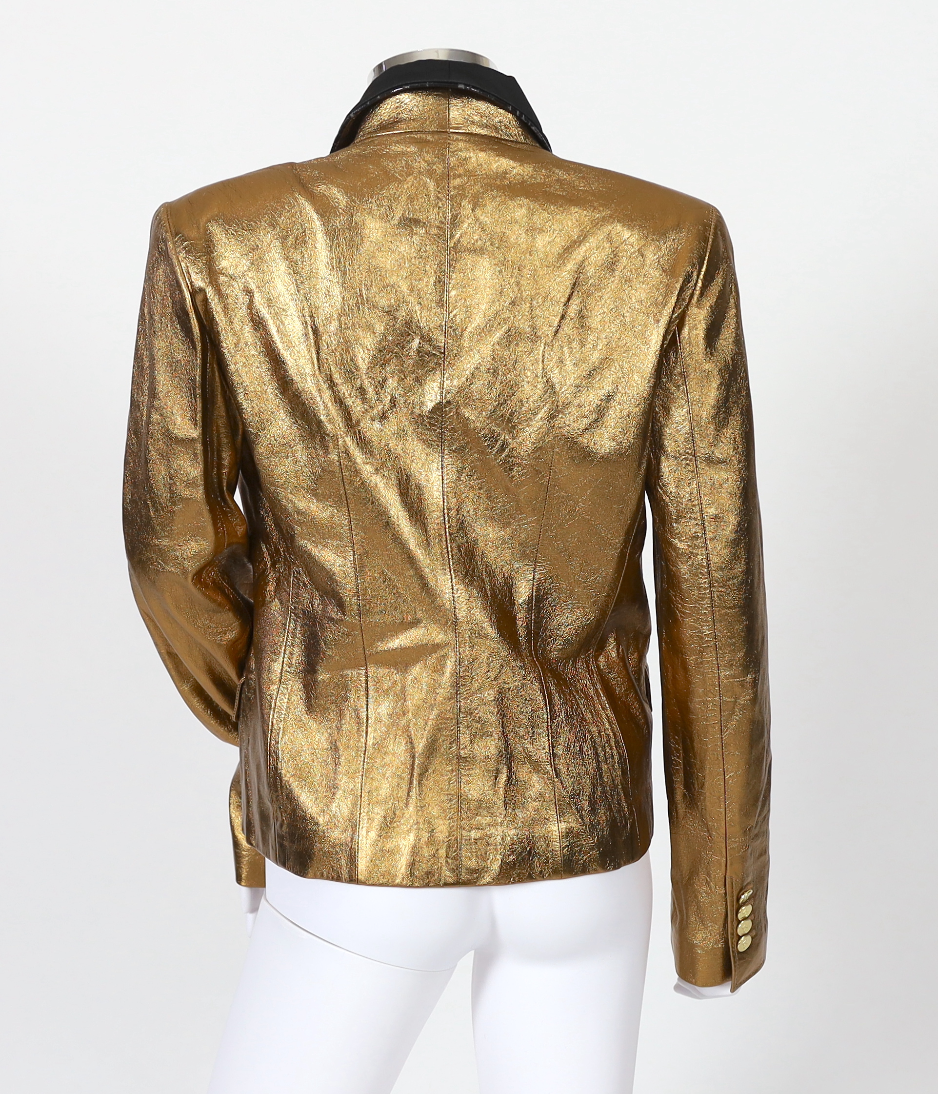 A lady's Dolce & Gabbana gold metallic leather jacket, size 42